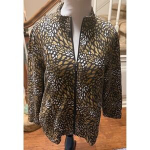 Koret Sport Women Medium Brown Gold Metallic Abstract Animal Print Zip Up Jacket